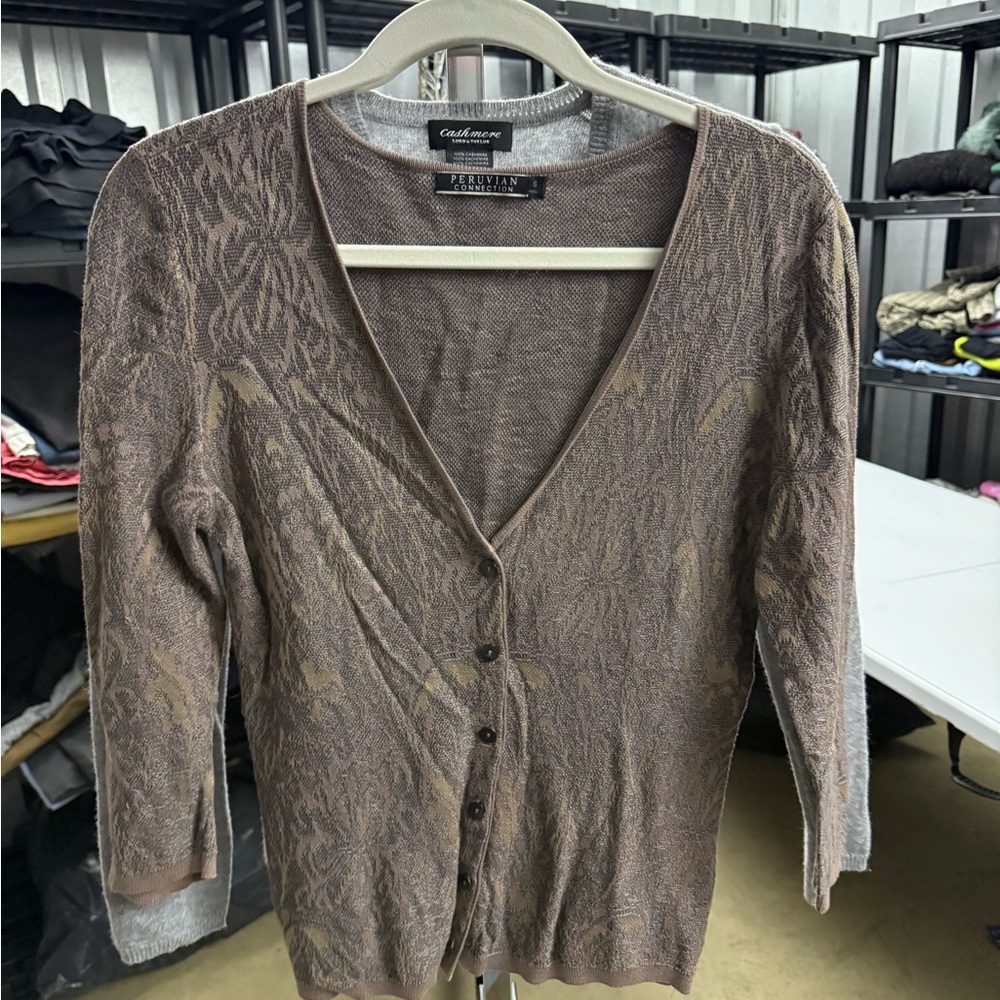 Peruvian Connection Brown Patterned Cardigan - image 1